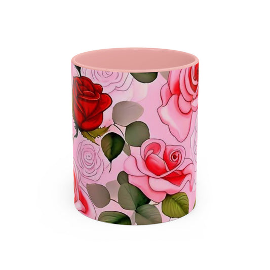 Red Roses Floral Accent Coffee Mug (11, 15oz)