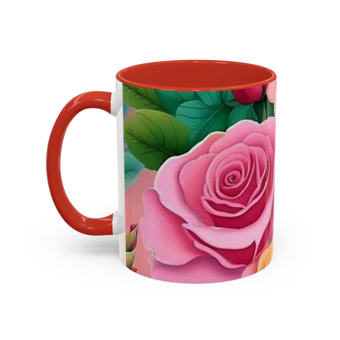 Floral Accent Coffee Mug, Rose Mug, Colorful Drinkware, Gift for Her, Mother's Day Gift, Flower Lover's Cup