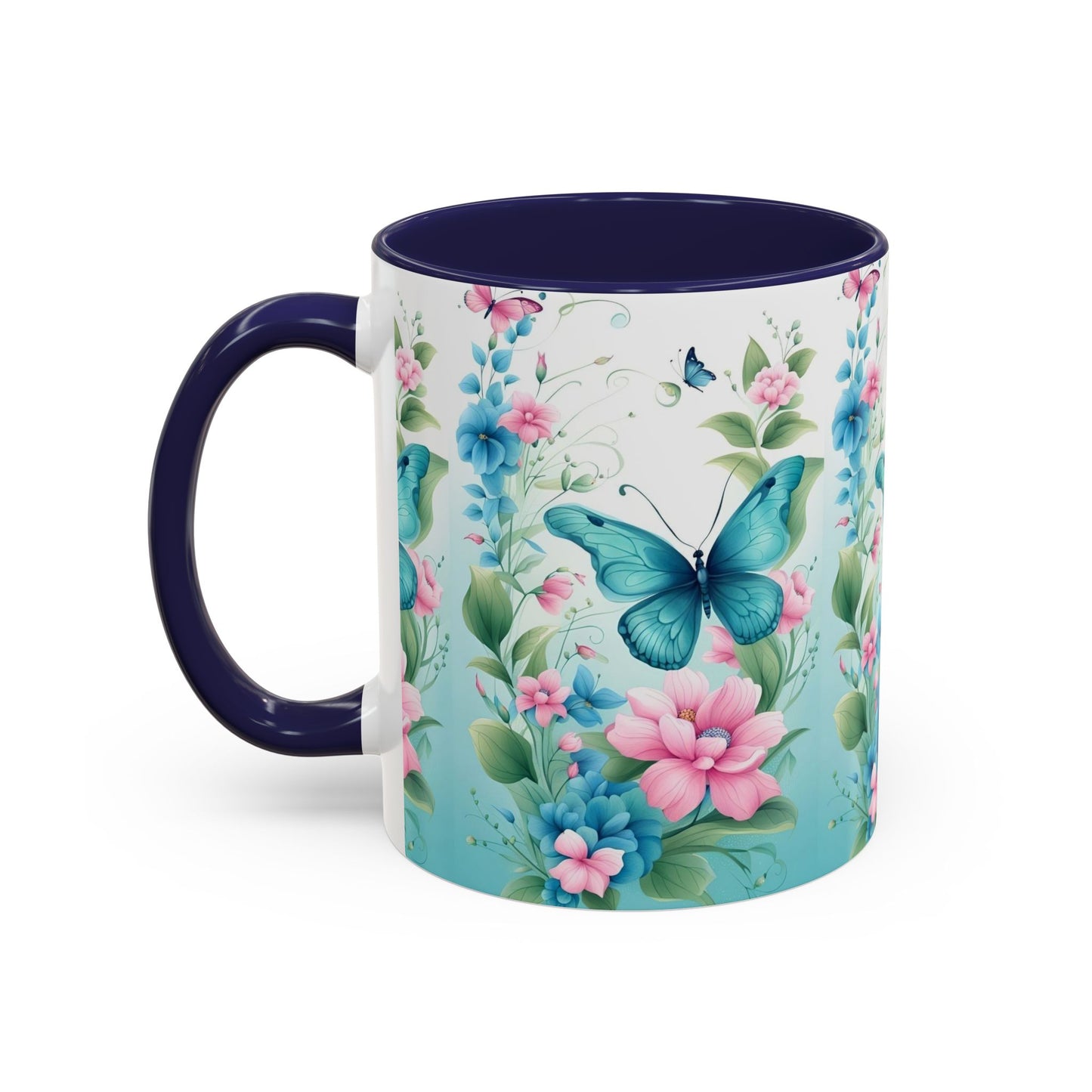 Butterfly Garden Accent Coffee Mug, Floral Mug, Gift for Her, Spring Decor, Nature Lover Mug, Personalized Coffee Cup