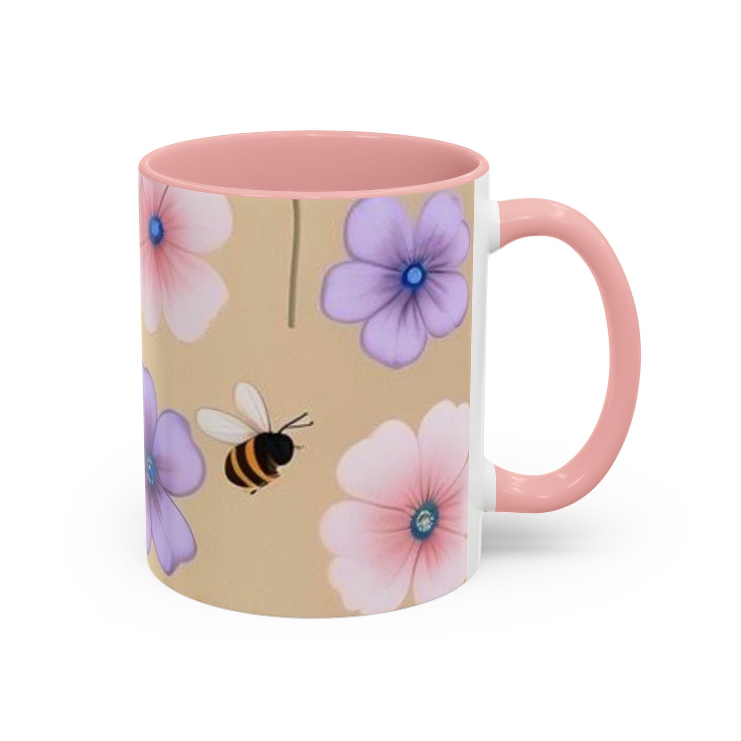 Floral Accent Coffee Mug, Bee Decorated Cup, Flower Mug Gift, Spring Mug, Tea Lover's Drinkware