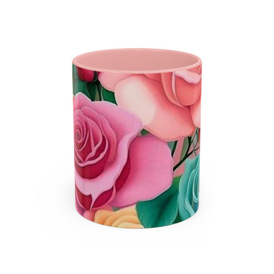 Floral Accent Coffee Mug, Rose Mug, Colorful Drinkware, Gift for Her, Mother's Day Gift, Flower Lover's Cup