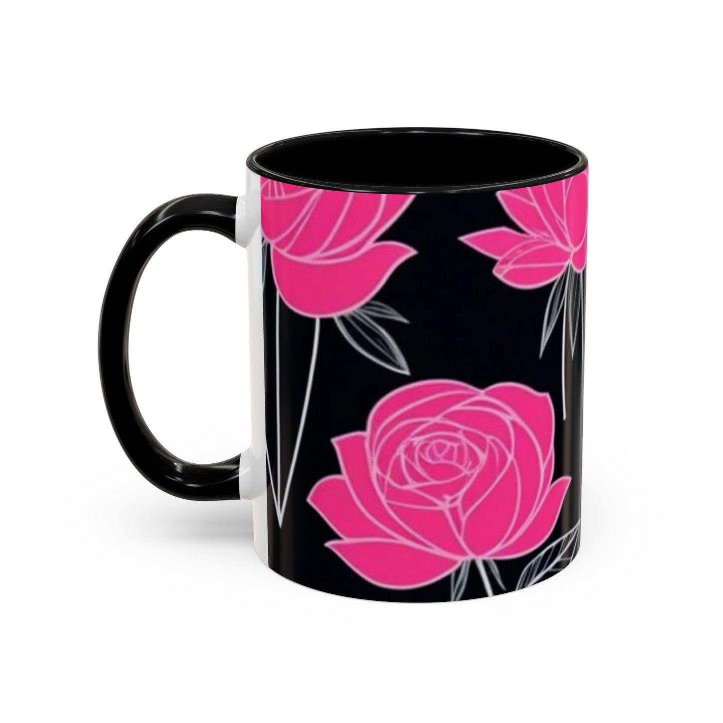 Floral Accent Coffee Mug, Black Rose Mug, Gift for Her, Boho Kitchen Decor, Mother's Day Coffee Cup, Floral Coffee Lover Item