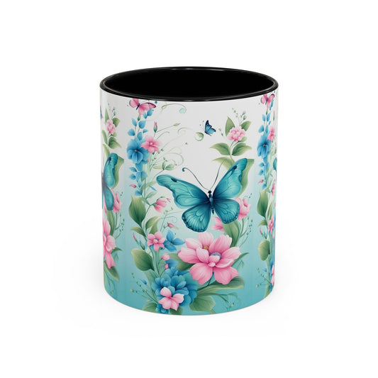 Butterfly Garden Accent Coffee Mug, Floral Mug, Gift for Her, Spring Decor, Nature Lover Mug, Personalized Coffee Cup