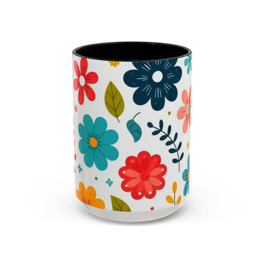 Floral Accent Coffee Mug, Decorative Mug for Home and Office, Colorful Gift for Plant Lovers, Mother's Day or Birthday Present