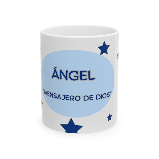 Ceramic Mug with Stars – "ÁNGEL Mensajero de Dios" Gift for Angel Lovers, Coffee Lovers, Spiritual Occasions, Birthday, Home Decor