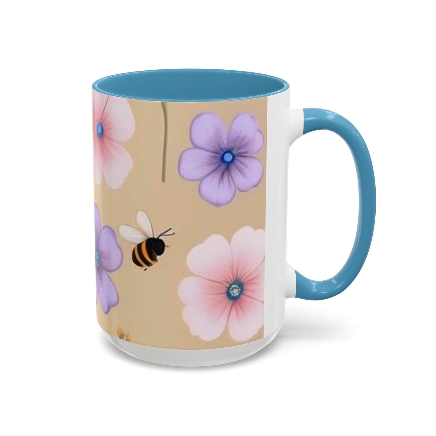 Floral Accent Coffee Mug, Bee Decorated Cup, Flower Mug Gift, Spring Mug, Tea Lover's Drinkware