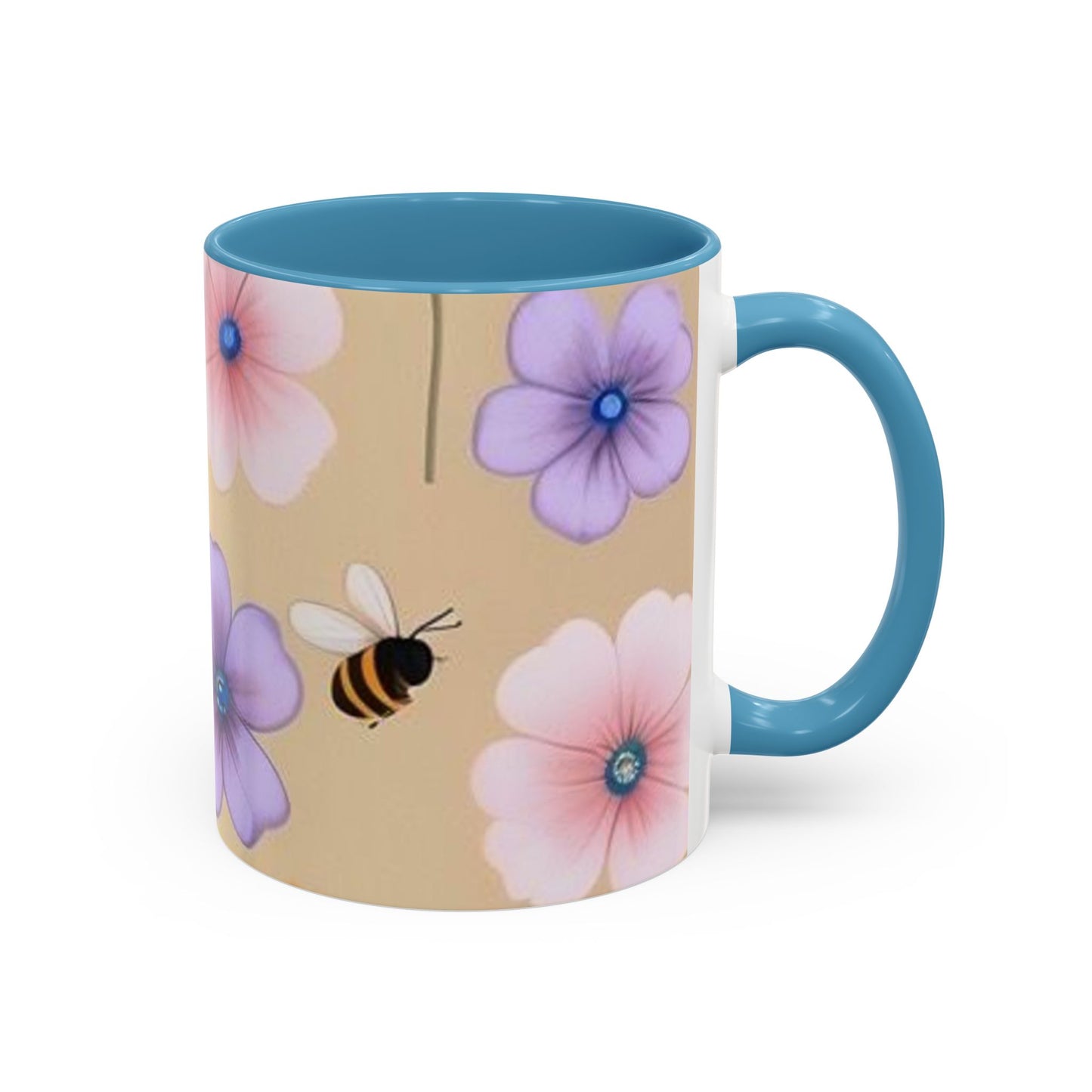 Floral Accent Coffee Mug, Bee Decorated Cup, Flower Mug Gift, Spring Mug, Tea Lover's Drinkware