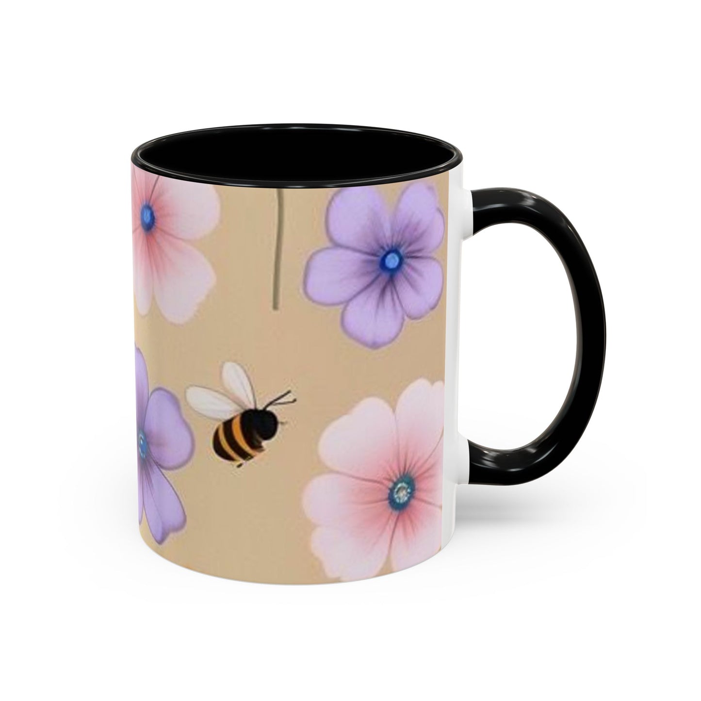 Floral Accent Coffee Mug, Bee Decorated Cup, Flower Mug Gift, Spring Mug, Tea Lover's Drinkware