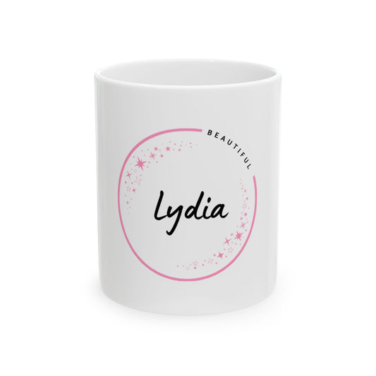 “Lydia – Elegance and Strength” Personalized Mug - Custom Name Gift, Cozy Coffee Cup, Perfect for Birthdays, Anniversaries, or Any Occasion