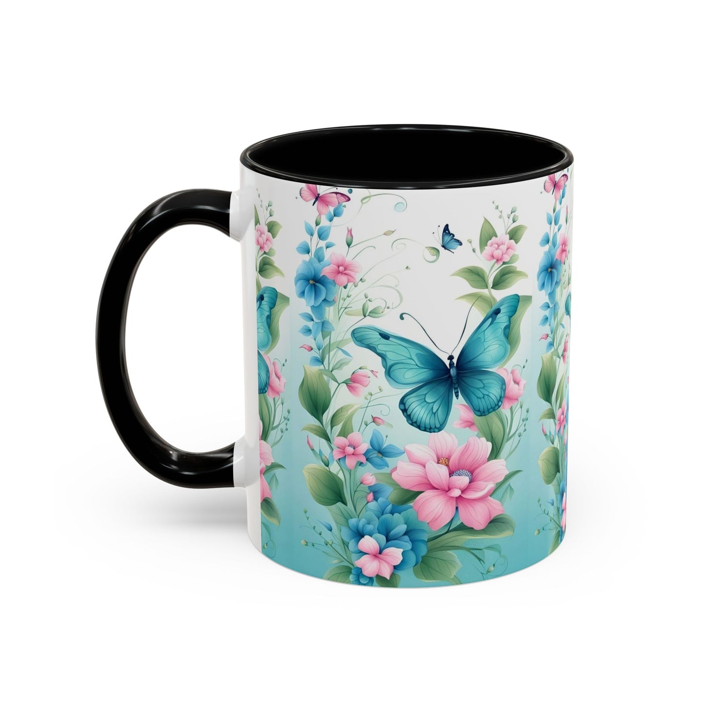 Butterfly Garden Accent Coffee Mug, Floral Mug, Gift for Her, Spring Decor, Nature Lover Mug, Personalized Coffee Cup