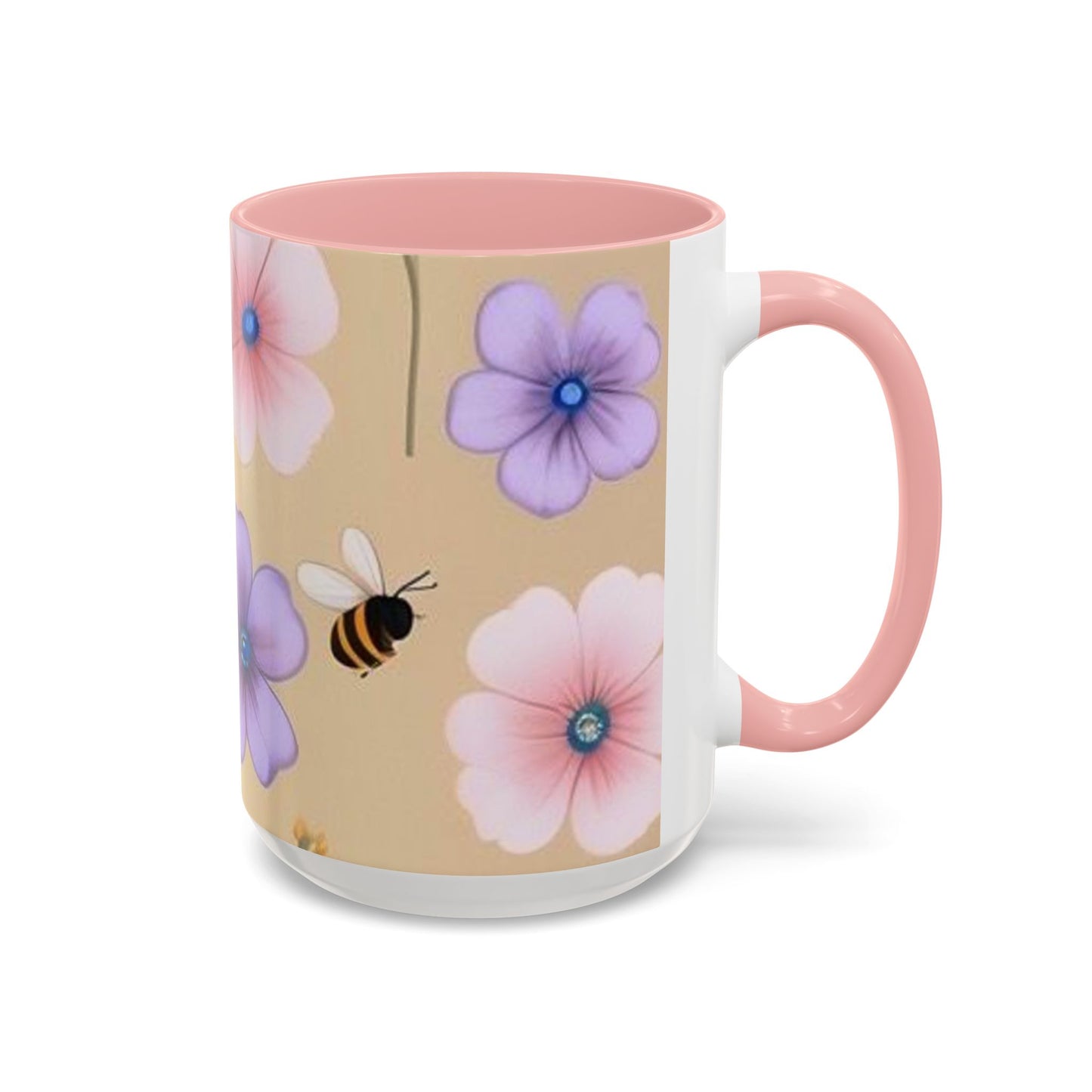 Floral Accent Coffee Mug, Bee Decorated Cup, Flower Mug Gift, Spring Mug, Tea Lover's Drinkware