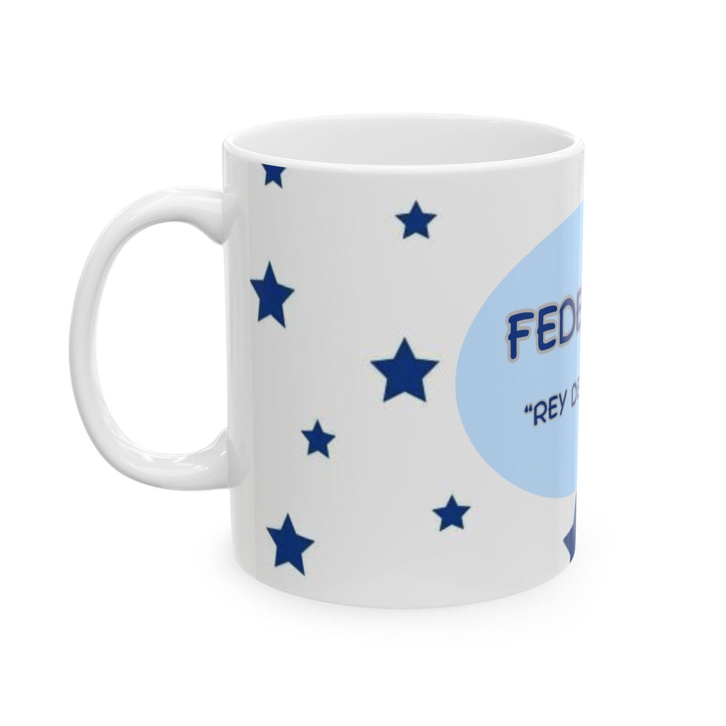 Ceramic Mug with Blue Stars and 'Federico Rey de la Paz' Quote, Personalized Tea Coffee Mug, Starry Night Gift, Custom Name Cup, [...]