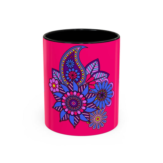 Vibrant Floral Accent Coffee Mug, Colorful Tea Cup, Gift for Flower Lovers, Boho Decor, Birthday and Mother's Day