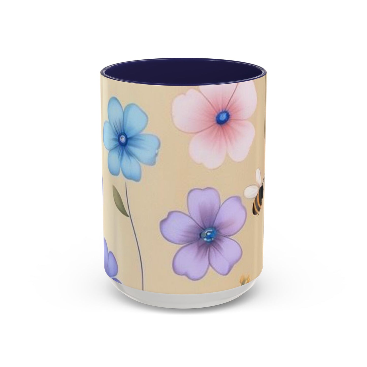 Floral Accent Coffee Mug, Bee Decorated Cup, Flower Mug Gift, Spring Mug, Tea Lover's Drinkware