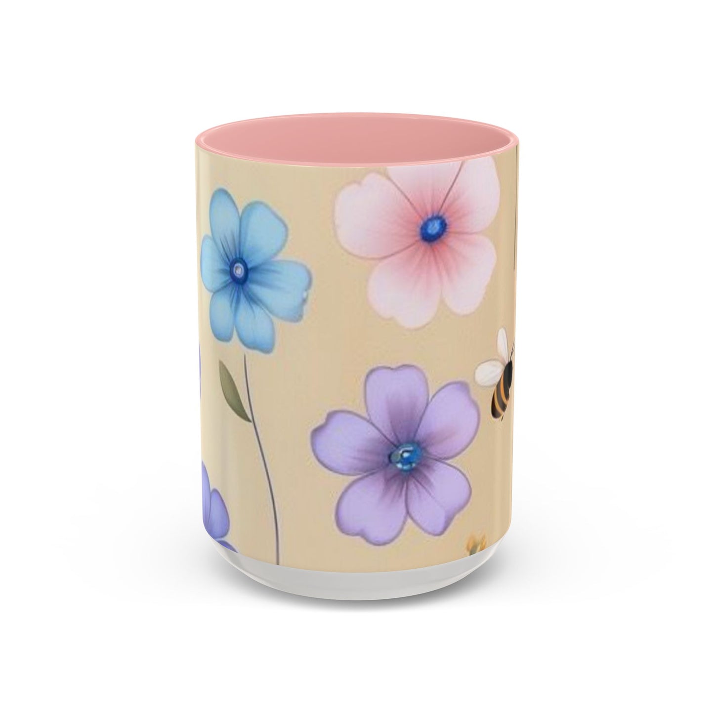 Floral Accent Coffee Mug, Bee Decorated Cup, Flower Mug Gift, Spring Mug, Tea Lover's Drinkware