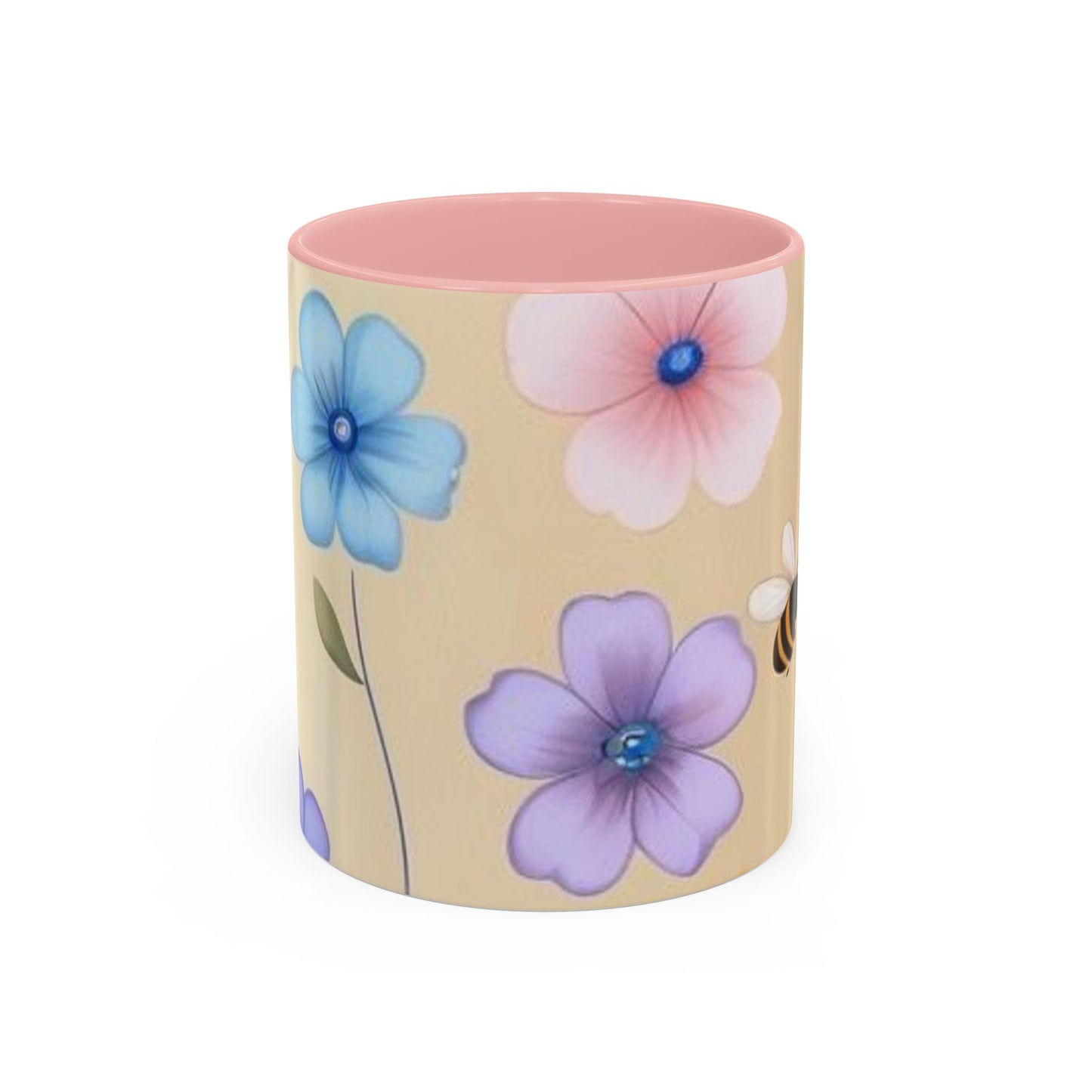 Floral Accent Coffee Mug, Bee Decorated Cup, Flower Mug Gift, Spring Mug, Tea Lover's Drinkware