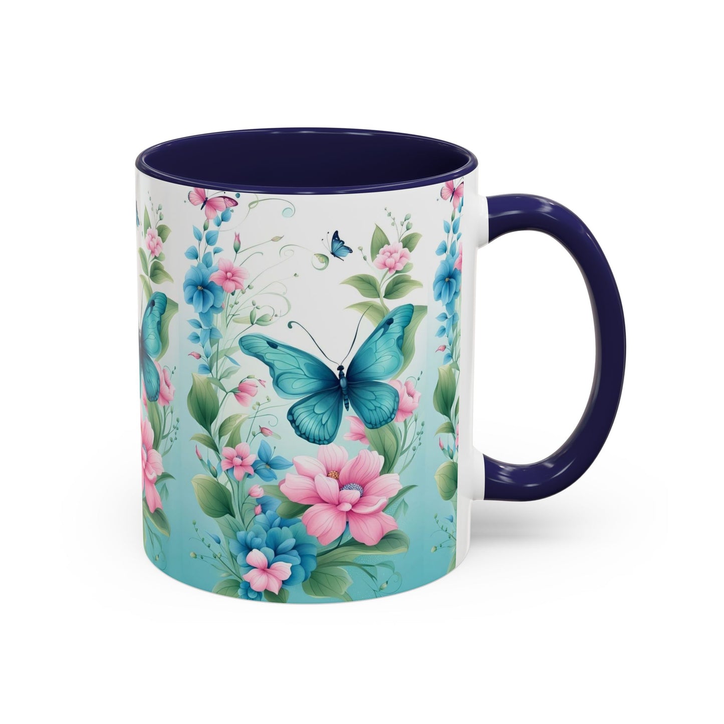 Butterfly Garden Accent Coffee Mug, Floral Mug, Gift for Her, Spring Decor, Nature Lover Mug, Personalized Coffee Cup