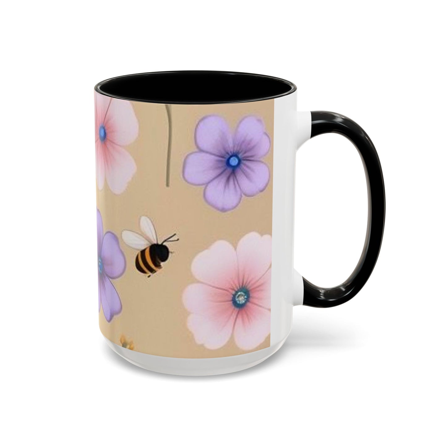 Floral Accent Coffee Mug, Bee Decorated Cup, Flower Mug Gift, Spring Mug, Tea Lover's Drinkware