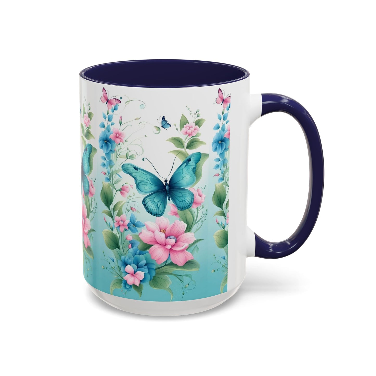 Butterfly Garden Accent Coffee Mug, Floral Mug, Gift for Her, Spring Decor, Nature Lover Mug, Personalized Coffee Cup
