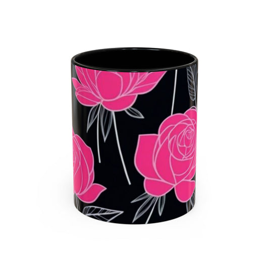 Floral Accent Coffee Mug, Black Rose Mug, Gift for Her, Boho Kitchen Decor, Mother's Day Coffee Cup, Floral Coffee Lover Item