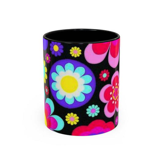 Vibrant Floral Accent Coffee Mug | Colorful Flower Mug for Home & Office, Gift for Women, Mother's Day, Bright Kitchen Decor, Fun Drinkware