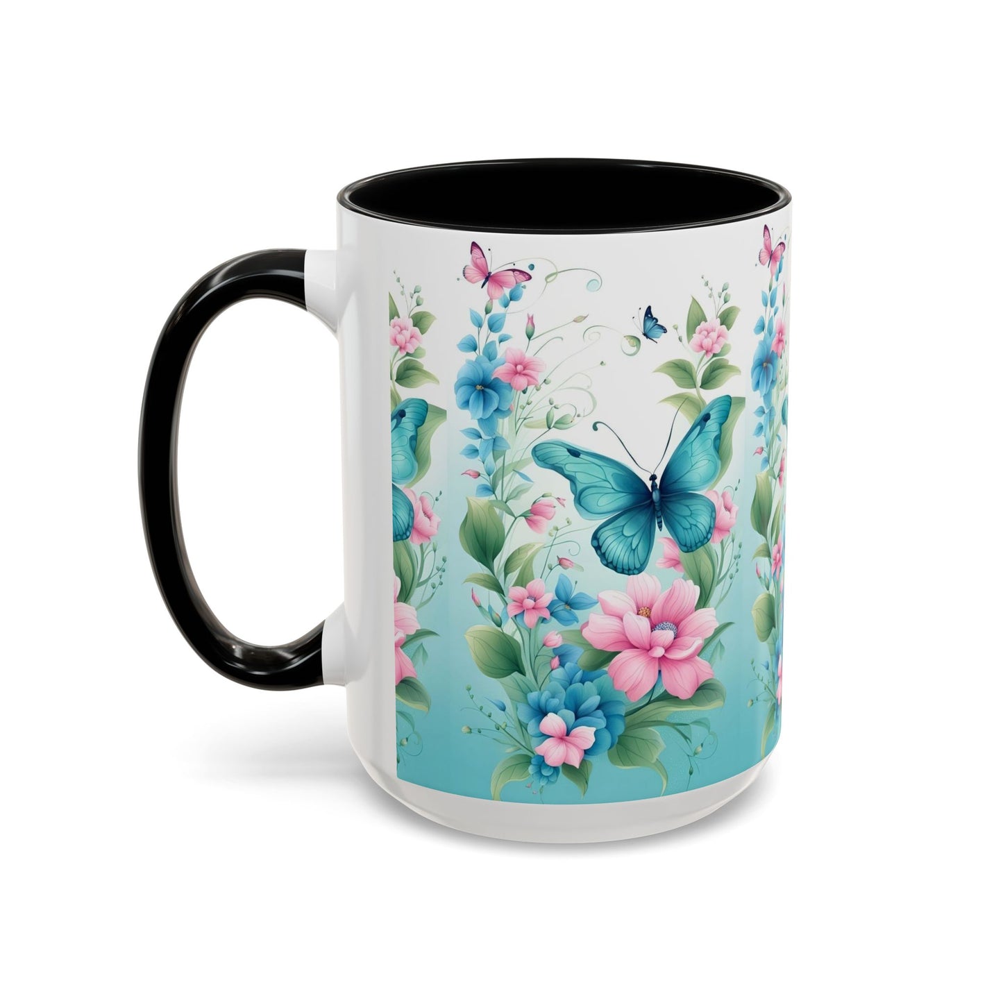 Butterfly Garden Accent Coffee Mug, Floral Mug, Gift for Her, Spring Decor, Nature Lover Mug, Personalized Coffee Cup