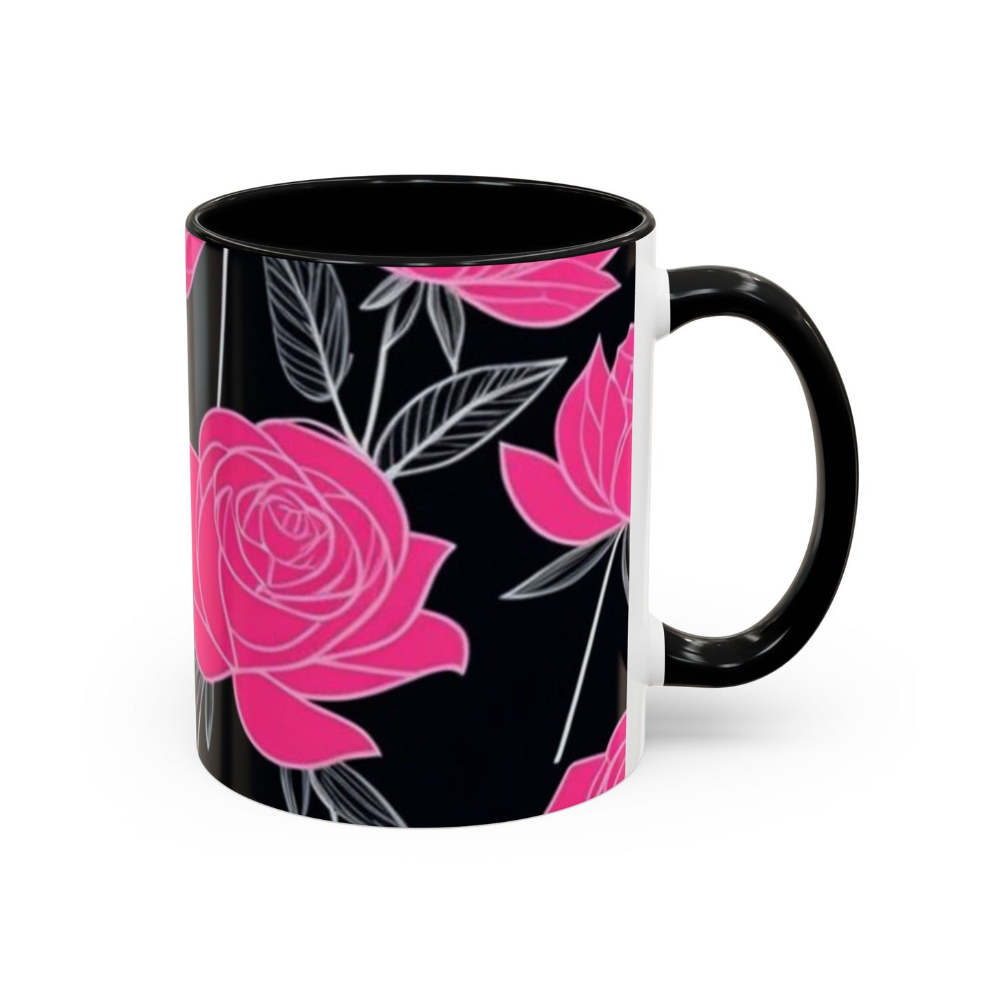 Floral Accent Coffee Mug, Black Rose Mug, Gift for Her, Boho Kitchen Decor, Mother's Day Coffee Cup, Floral Coffee Lover Item