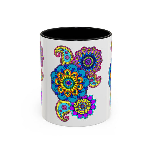 Vibrant Floral Accent Coffee Mug - Colorful Mug for Tea Lovers, Gift for Birthdays, Home Décor, Boho Style, Coffee Enthusiasts