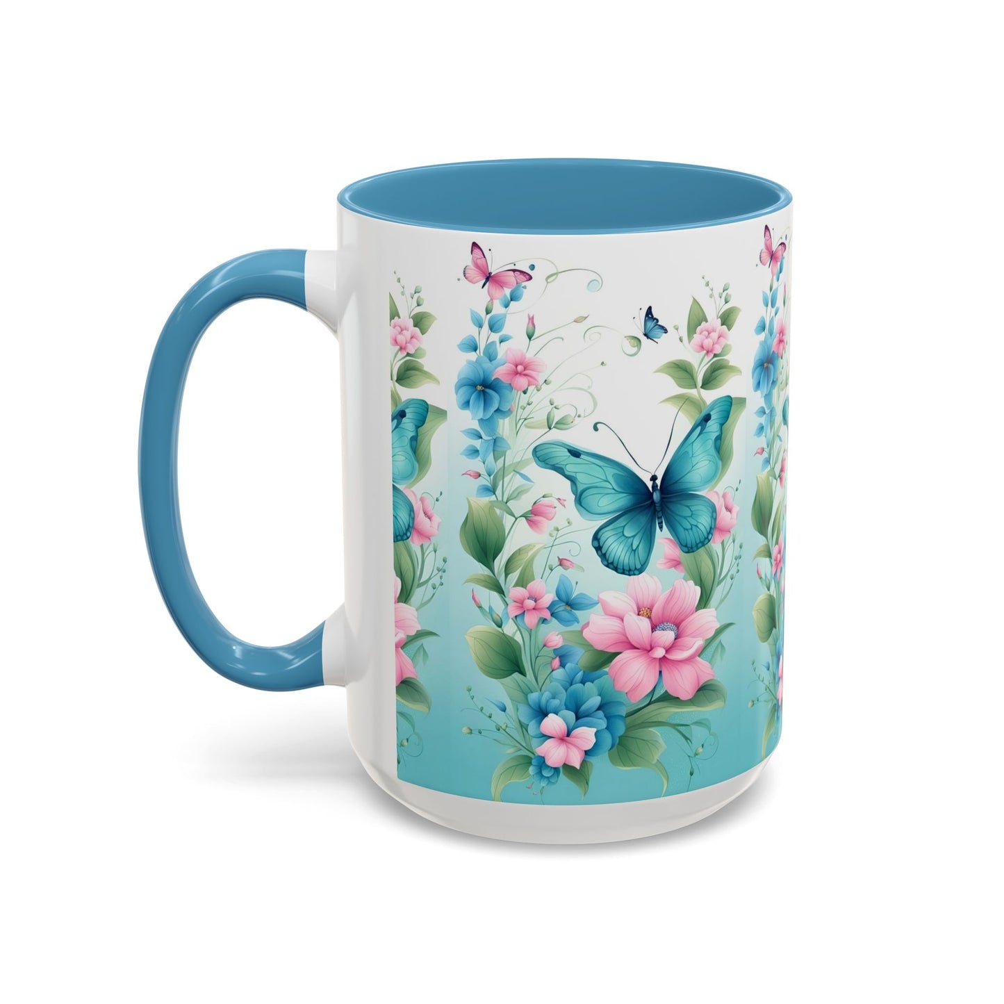 Butterfly Garden Accent Coffee Mug, Floral Mug, Gift for Her, Spring Decor, Nature Lover Mug, Personalized Coffee Cup