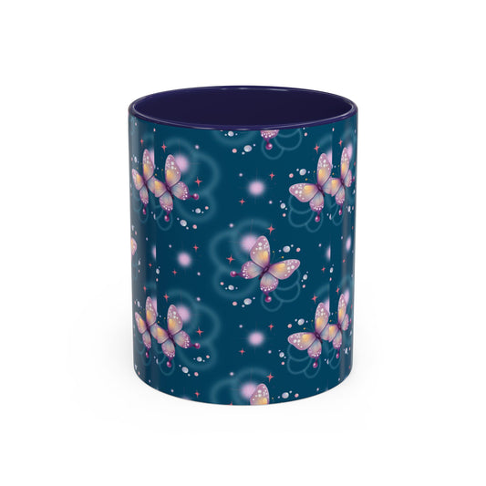 Butterfly Dream Accent Coffee Mug, Floral Coffee Cup, Unique Gift for Her, Spring Decor, Butterfly Lover Mug, Colorful Ceramic Mug