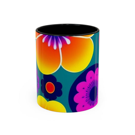 Vibrant Floral Accent Coffee Mug | Colorful Ceramic Cup for Decorative Kitchen, Gift for Garden Lovers, Floral Art, 11oz 15oz