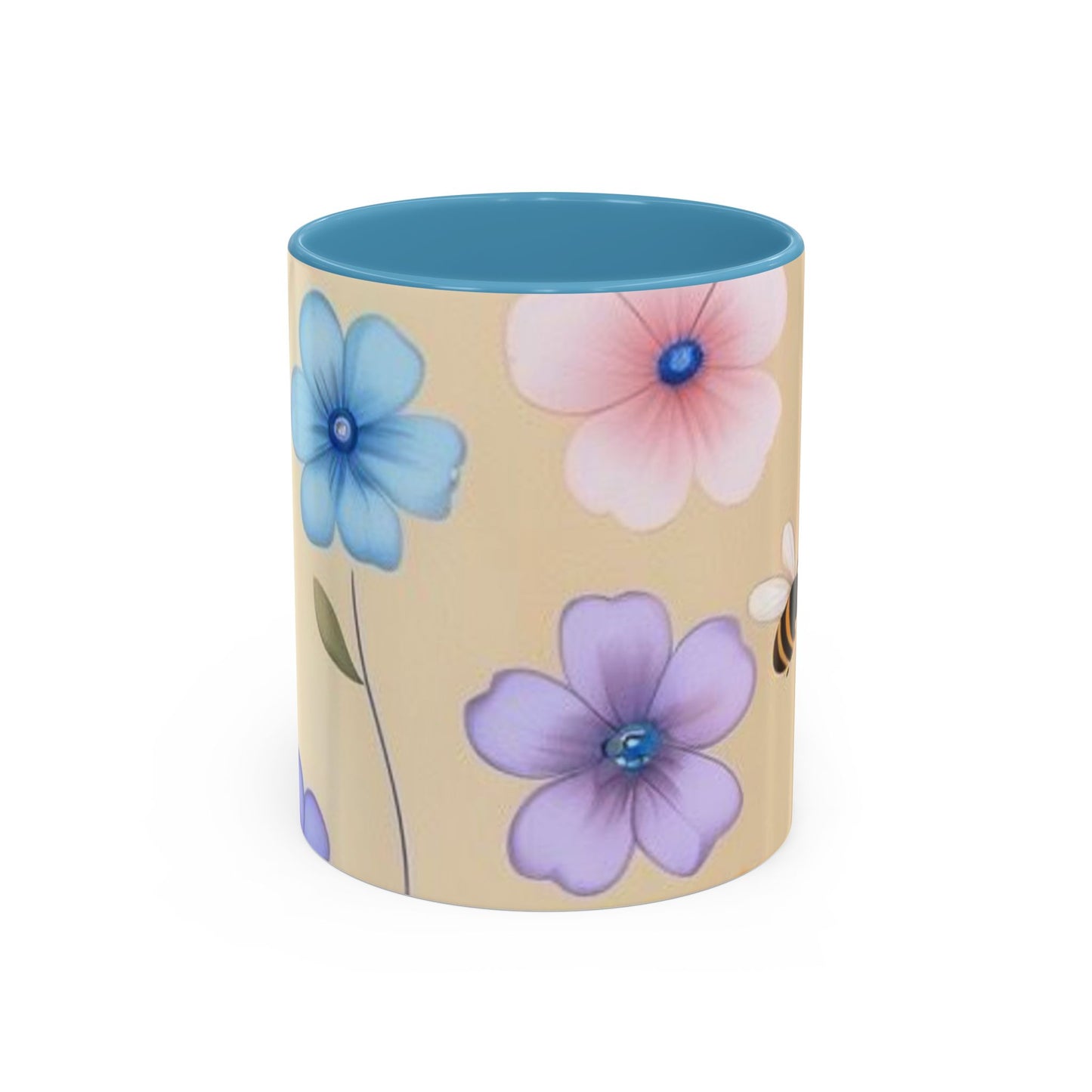 Floral Accent Coffee Mug, Bee Decorated Cup, Flower Mug Gift, Spring Mug, Tea Lover's Drinkware