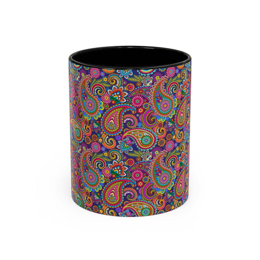 Vibrant Paisley Accent Coffee Mug, Unique Tea Cup, Colorful Gift for Coffee Lovers, Boho Kitchen Decor, Perfect for Birthdays and Holidays