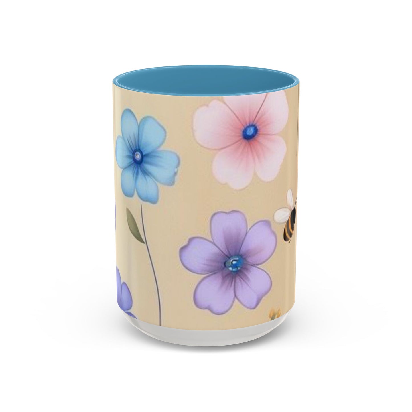 Floral Accent Coffee Mug, Bee Decorated Cup, Flower Mug Gift, Spring Mug, Tea Lover's Drinkware