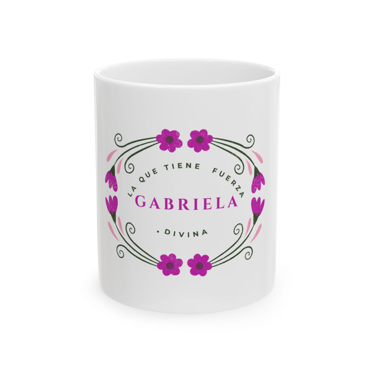 Taza Gabriela – Fuerza de Dios | Diseño Floral