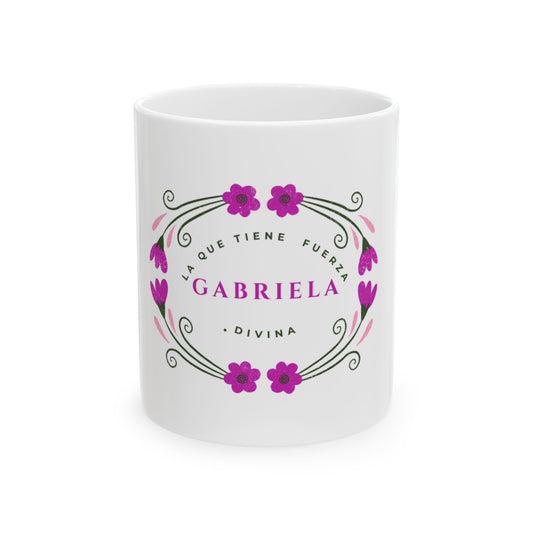 Taza Gabriela – Fuerza de Dios | Diseño Floral