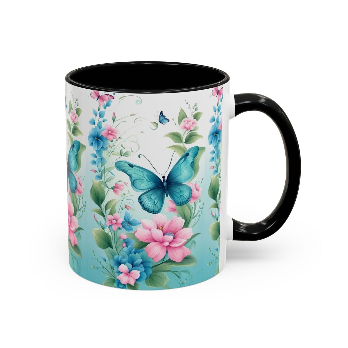 Butterfly Garden Accent Coffee Mug, Floral Mug, Gift for Her, Spring Decor, Nature Lover Mug, Personalized Coffee Cup