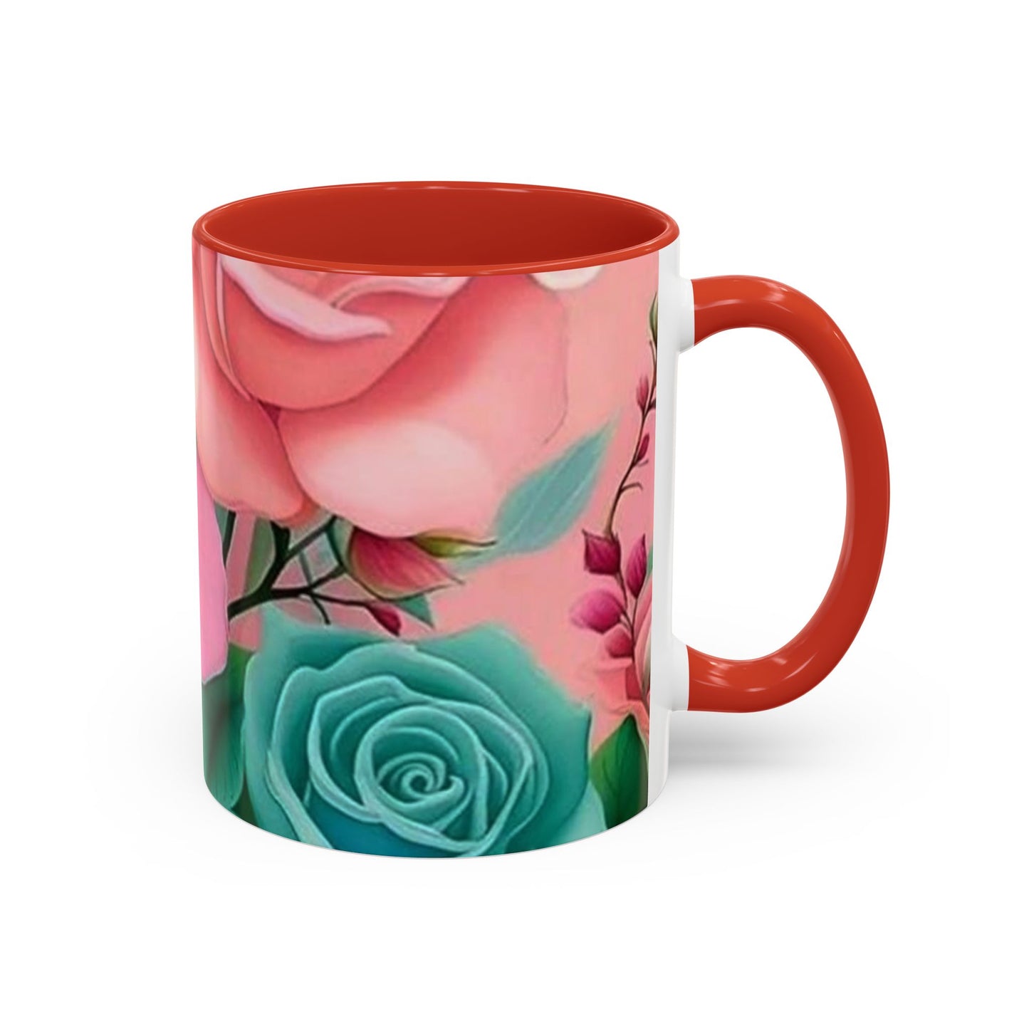 Floral Accent Coffee Mug, Rose Mug, Colorful Drinkware, Gift for Her, Mother's Day Gift, Flower Lover's Cup