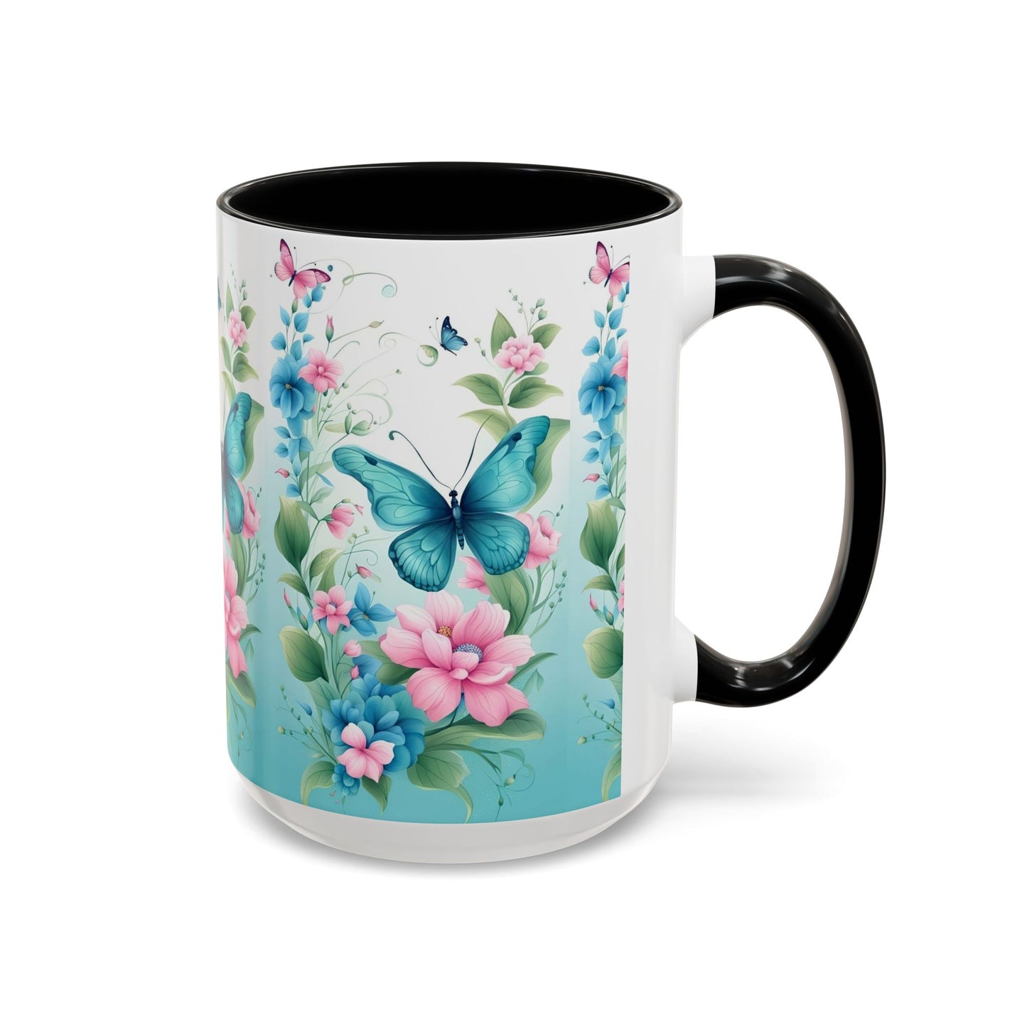 Butterfly Garden Accent Coffee Mug, Floral Mug, Gift for Her, Spring Decor, Nature Lover Mug, Personalized Coffee Cup