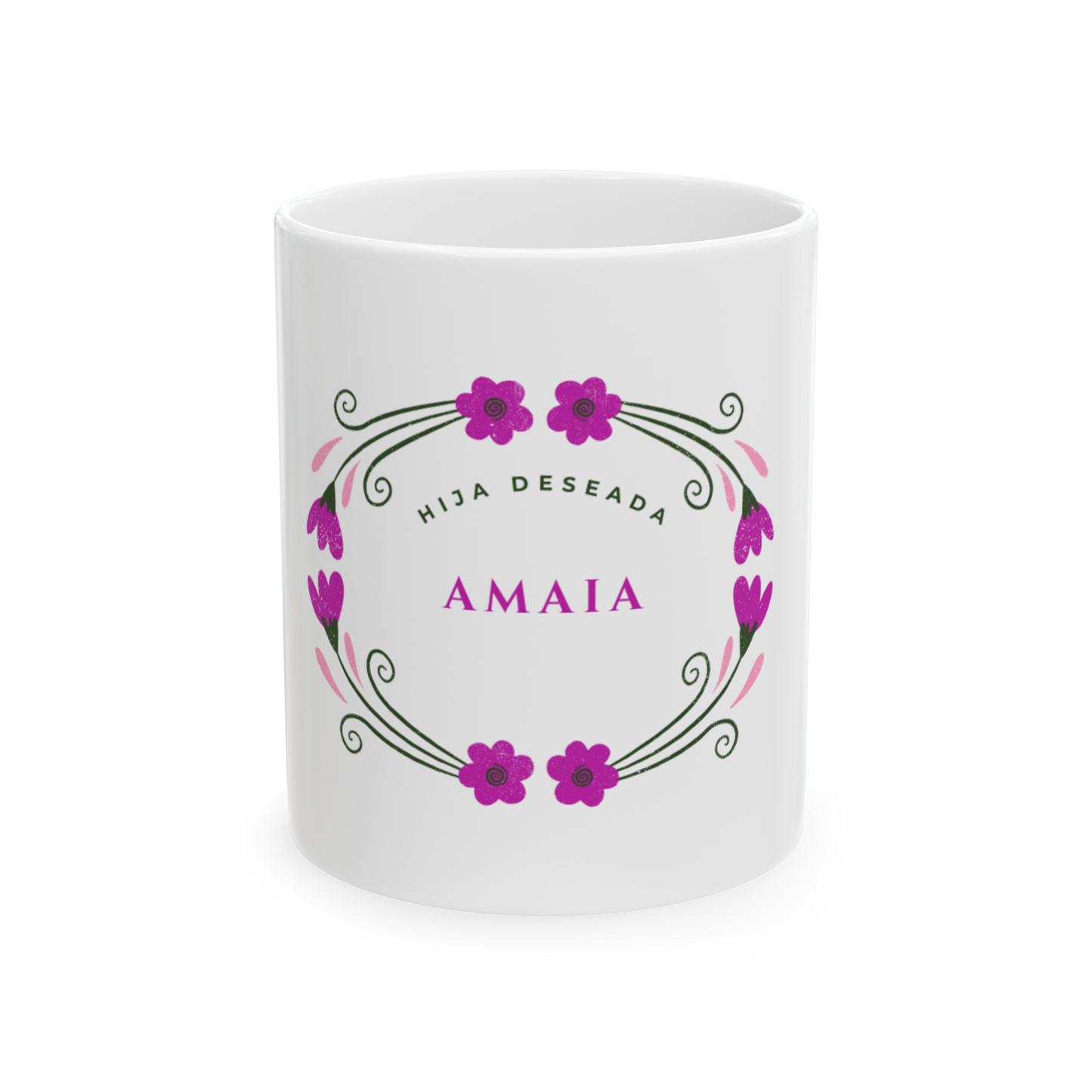 Taza Amaia 11 oz – “Hija Deseada” con Diseño Floral, Regalo Especial para Mamá, Hija o Mujer