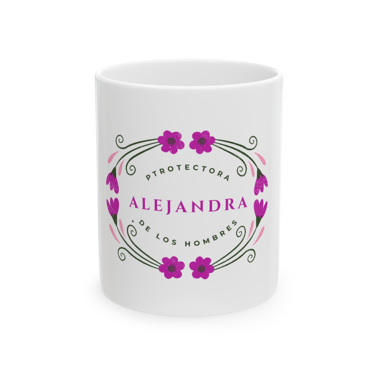 Taza Alejandra – Protectora de los Hombres | Diseño Floral