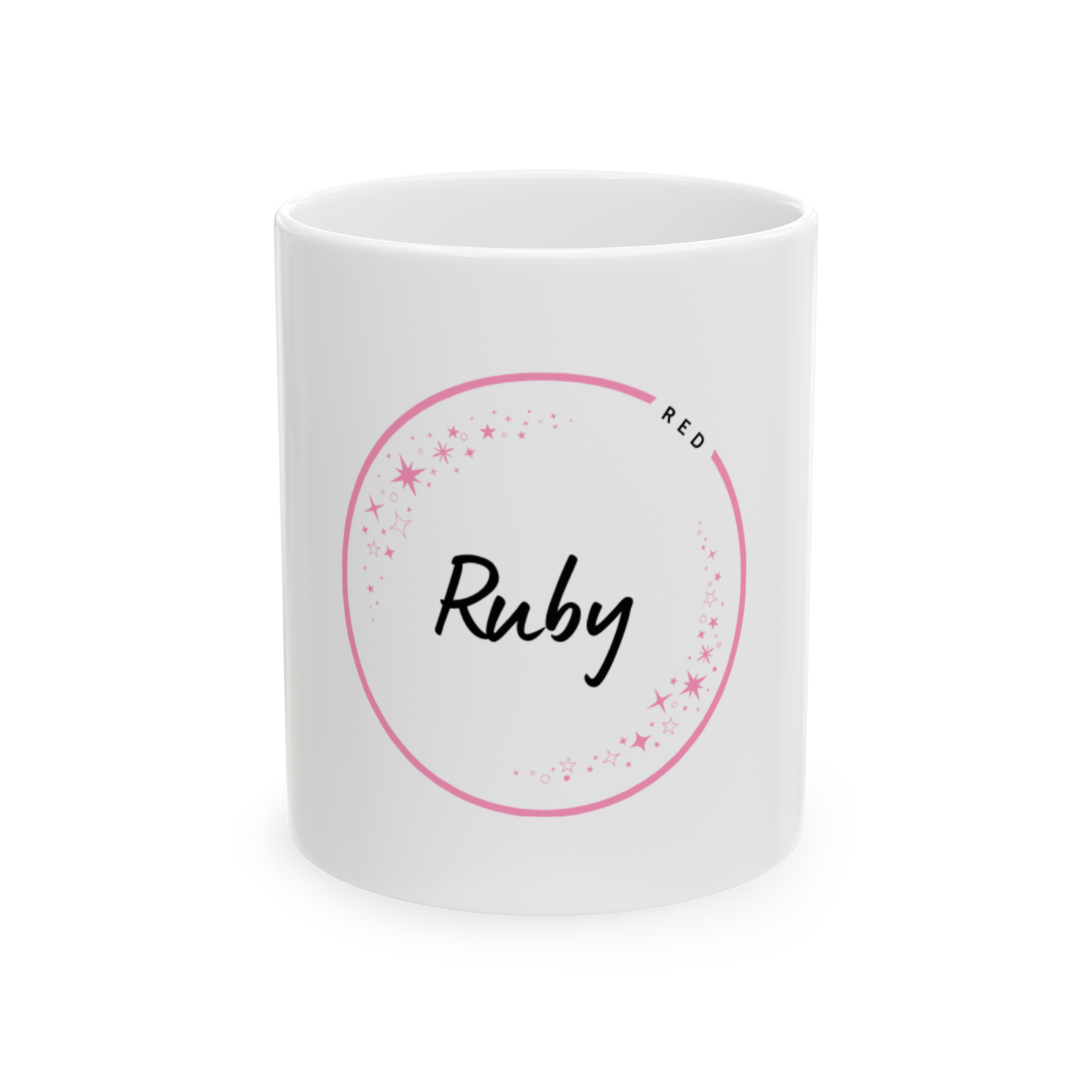 “Ruby – Precious Gem of Love & Strength | Personalized Name Mug”