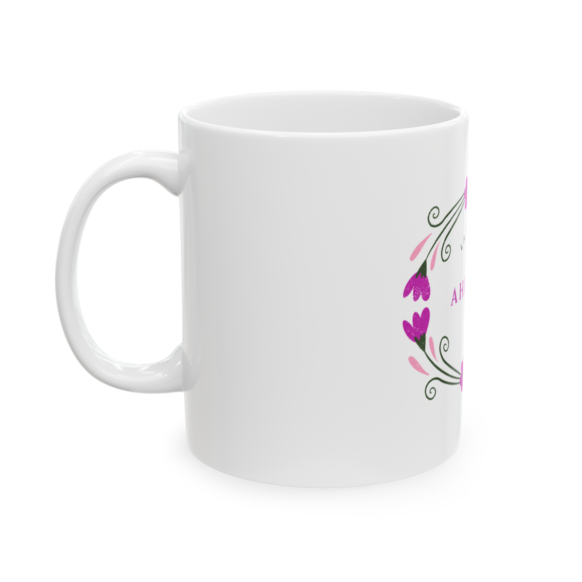 Taza AHINOHA 11 oz – Nombre de Origen Vasco, Diseño Floral Femenino y Elegante, Regalo Especial para Mujer